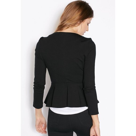 Topshop Black Ruffle Front Peplum Front Zip Jacket 6 - Picture 2 of 5